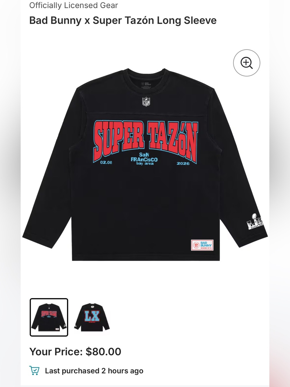 Bad Bunny x Super Tazón Black Long Sleeve Tee